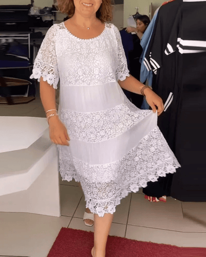 💝Rochie din dantelă cu mânecă scurtă de culoare solidă