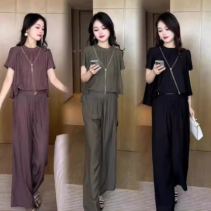 💝Elegant culoare solidă Top vrac pantaloni 2-Piece Set✨