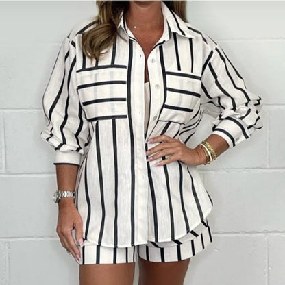 🌞Doamnelor de vară Casual Stripe două piese Set💗