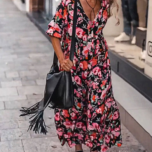 💕Femeii vrac V-Neck Floral Flowy rochie