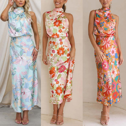 💕 Rochie florală fără spate cu talie elastică