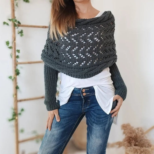 💖Women’s Knitted Cut-Out Shawl Poncho Wrap