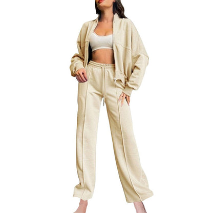 cu mânecă lungă Zip Coat Drawstring Sweatpants 2-Piece Sets