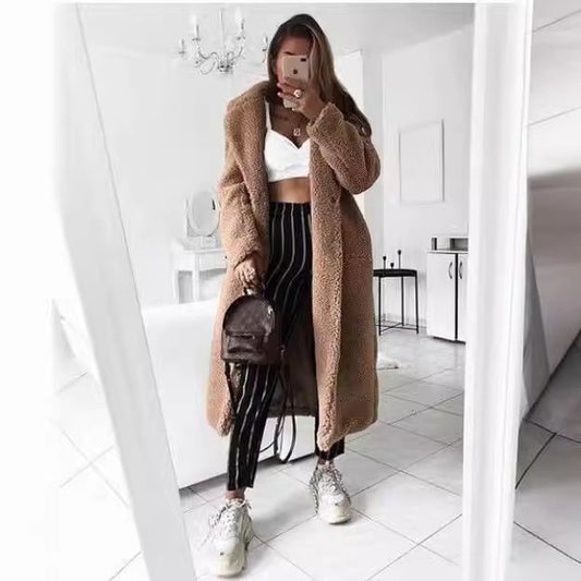 💖Femeii lung Faux Fleece cald Cardigan Coat