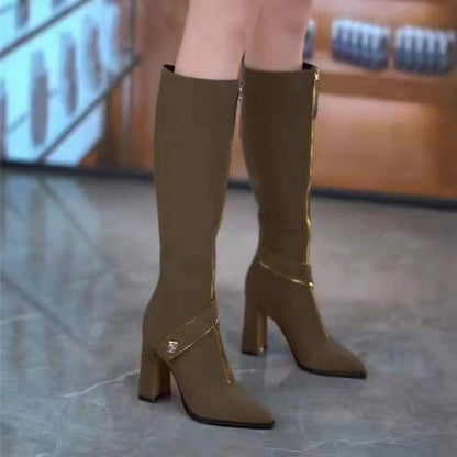 Pointed Toe Chunky Heel Knee High Boots✨