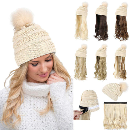 Noul cald detașabil detașabil One-Piece Big Wave Wig Wig Knit Hat Hat