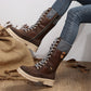 🔥2024 nouă vânzare fierbinte 49% off 🔥 moda tricotaj patchwork rotund deget de la picior mijlociu cizme mid-calf✨✨✨